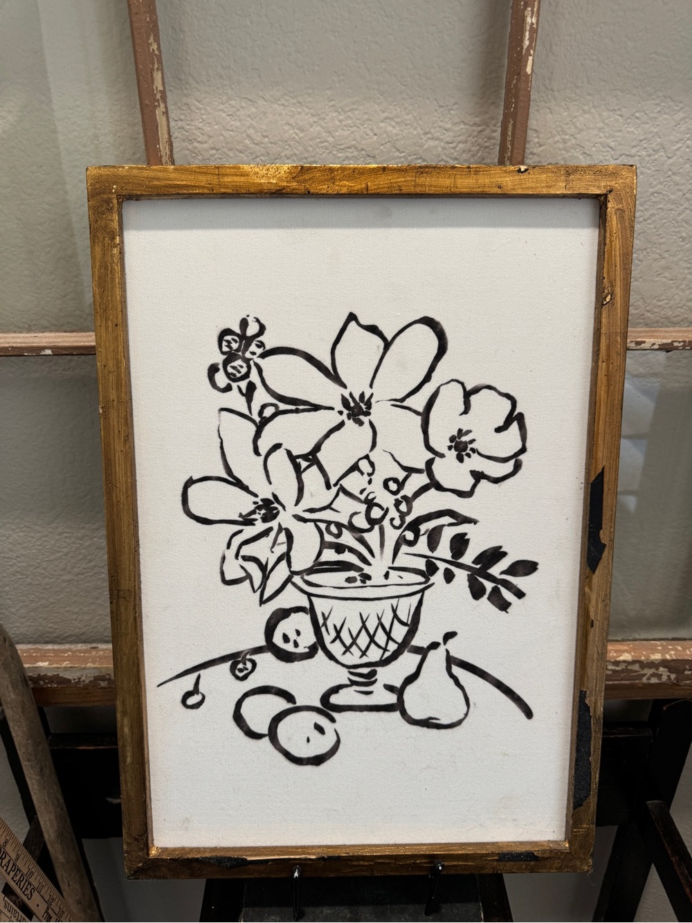 Gold Framed Black & White Floral Wall Art